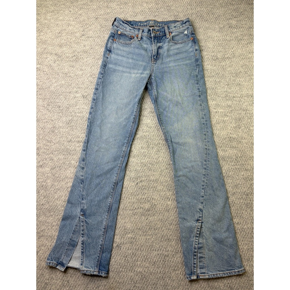 American Eagle 90s Bootcut Jeans Womens 0 Regular Light Wash Split Hem Stretch